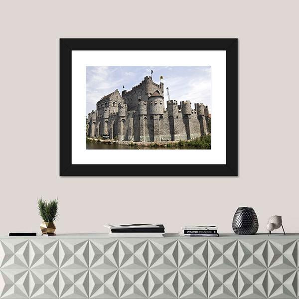Gravensteen Castle Ghent Canvas Wall Art-1 Piece-Floating Frame-24" x 16"-Tiaracle