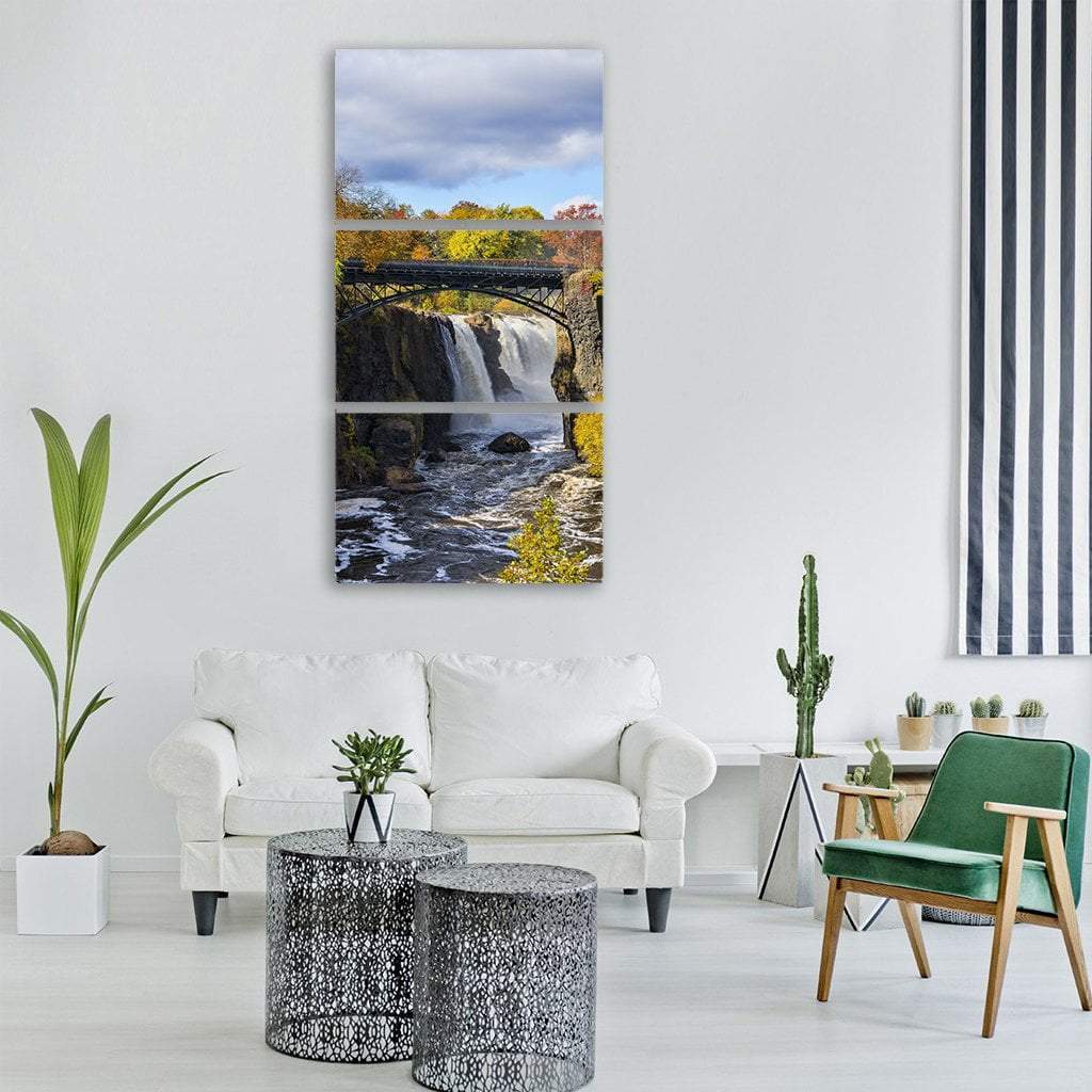 Great Falls In New Jersey Vertical Canvas Wall Art-3 Vertical-Gallery Wrap-12" x 25"-Tiaracle