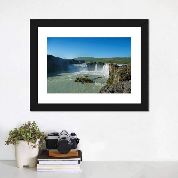Great Godafoss Waterfalls Canvas Wall Art-1 Piece-Framed Print-20" x 16"-Tiaracle