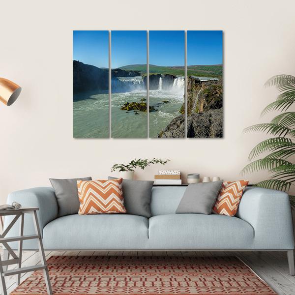 Great Godafoss Waterfalls Canvas Wall Art-4 Horizontal-Gallery Wrap-34" x 24"-Tiaracle