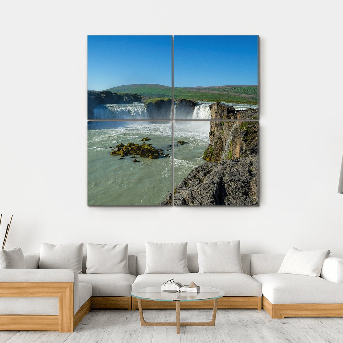 Great Godafoss Waterfalls Canvas Wall Art-4 Square-Gallery Wrap-17" x 17"-Tiaracle