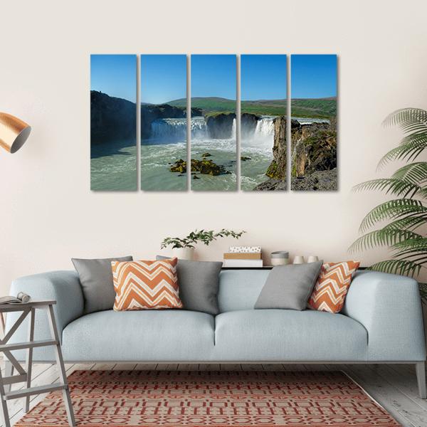 Great Godafoss Waterfalls Canvas Wall Art-5 Horizontal-Gallery Wrap-22" x 12"-Tiaracle
