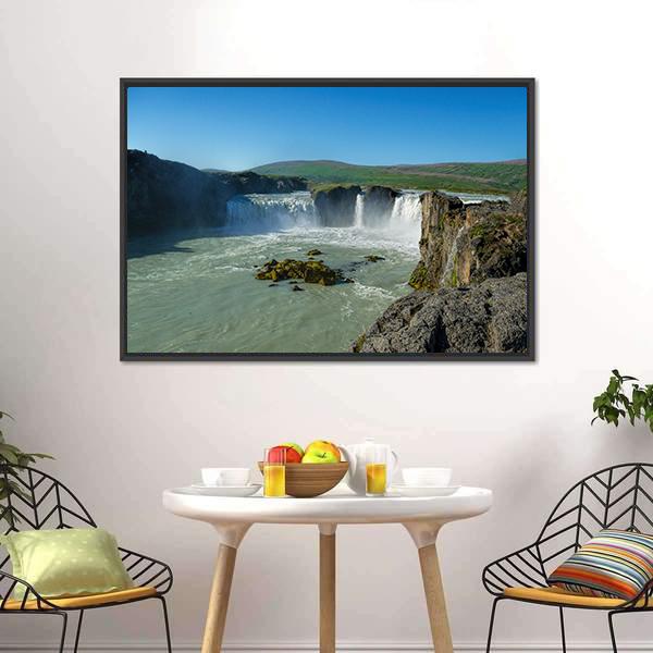 Great Godafoss Waterfalls Canvas Wall Art-5 Horizontal-Gallery Wrap-22" x 12"-Tiaracle