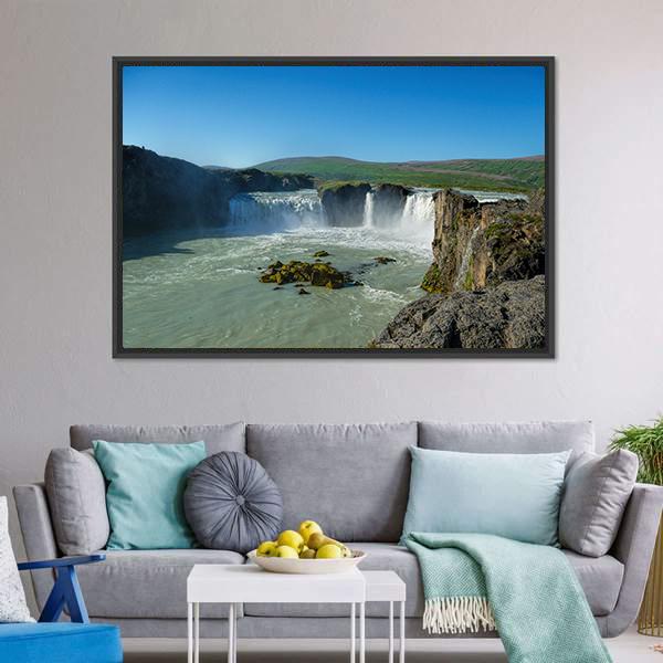 Great Godafoss Waterfalls Canvas Wall Art-5 Horizontal-Gallery Wrap-22" x 12"-Tiaracle