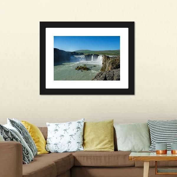 Great Godafoss Waterfalls Canvas Wall Art-5 Horizontal-Gallery Wrap-22" x 12"-Tiaracle