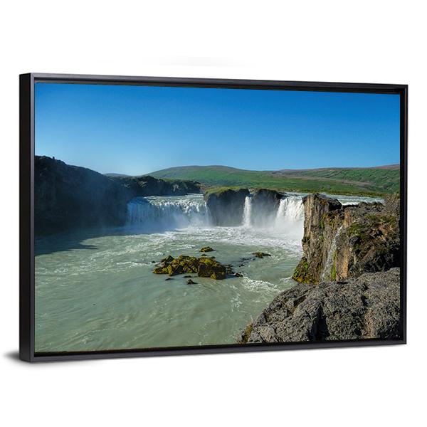 Great Godafoss Waterfalls Canvas Wall Art-5 Horizontal-Gallery Wrap-22" x 12"-Tiaracle