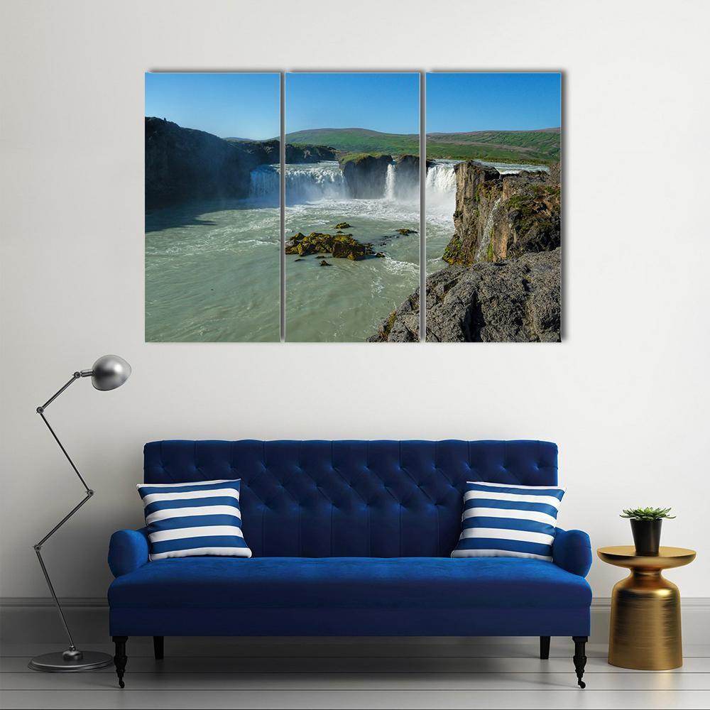 Great Godafoss Waterfalls Canvas Wall Art-3 Horizontal-Gallery Wrap-37" x 24"-Tiaracle