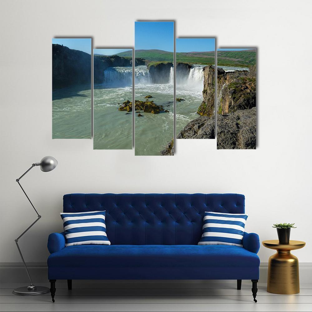 Great Godafoss Waterfalls Canvas Wall Art-5 Pop-Gallery Wrap-47" x 32"-Tiaracle