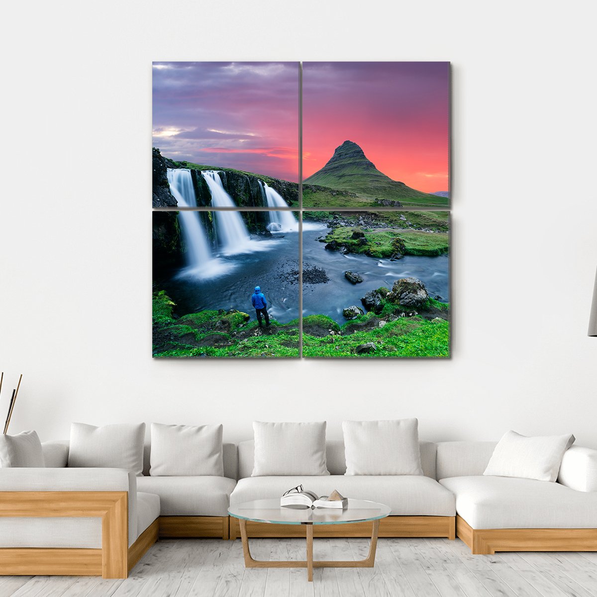 Great Kirkjufellsfoss Waterfall Canvas Wall Art-4 Square-Gallery Wrap-17" x 17"-Tiaracle