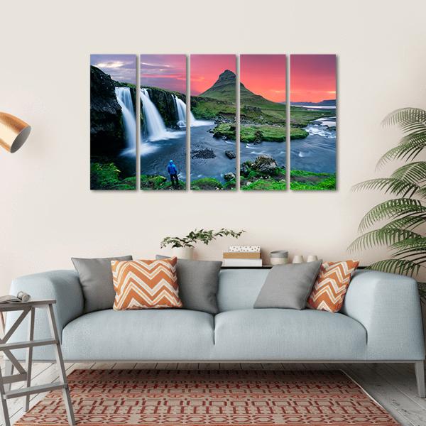 Great Kirkjufellsfoss Waterfall Canvas Wall Art-5 Horizontal-Gallery Wrap-22" x 12"-Tiaracle