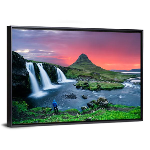 Great Kirkjufellsfoss Waterfall Canvas Wall Art-3 Horizontal-Gallery Wrap-25" x 16"-Tiaracle
