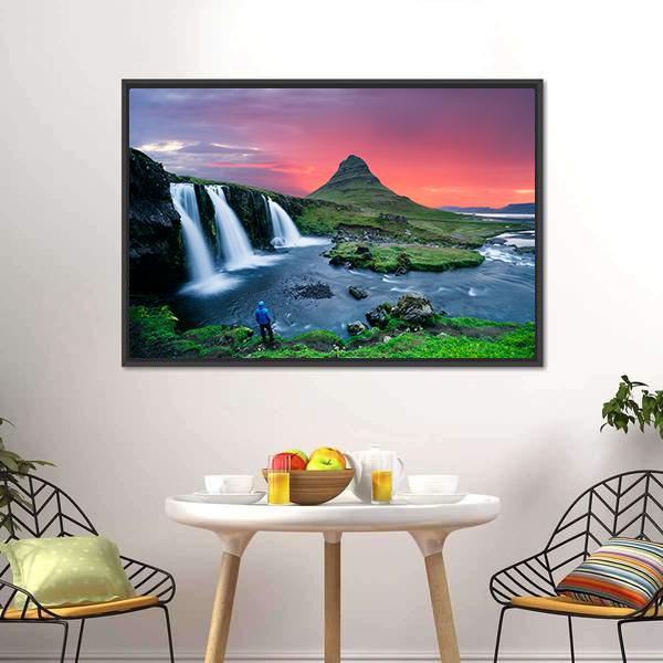 Great Kirkjufellsfoss Waterfall Canvas Wall Art-5 Horizontal-Gallery Wrap-22" x 12"-Tiaracle
