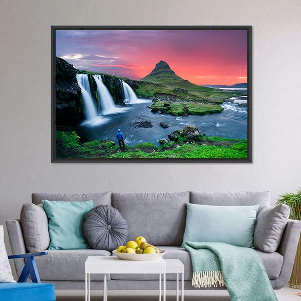 Great Kirkjufellsfoss Waterfall Canvas Wall Art-5 Horizontal-Gallery Wrap-22" x 12"-Tiaracle