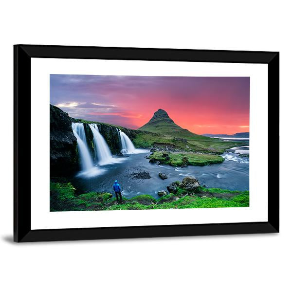 Great Kirkjufellsfoss Waterfall Canvas Wall Art-3 Horizontal-Gallery Wrap-25" x 16"-Tiaracle