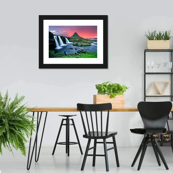 Great Kirkjufellsfoss Waterfall Canvas Wall Art-5 Horizontal-Gallery Wrap-22" x 12"-Tiaracle