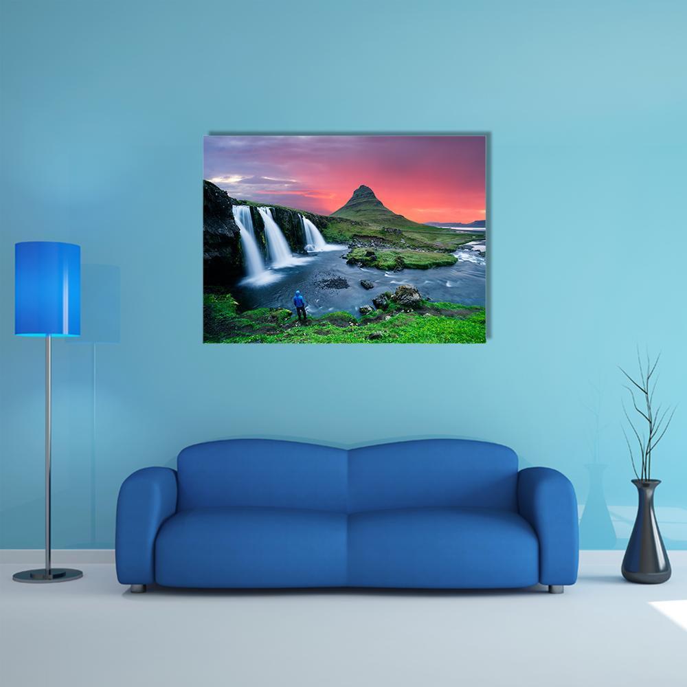 Great Kirkjufellsfoss Waterfall Canvas Wall Art-1 Piece-Gallery Wrap-48" x 32"-Tiaracle