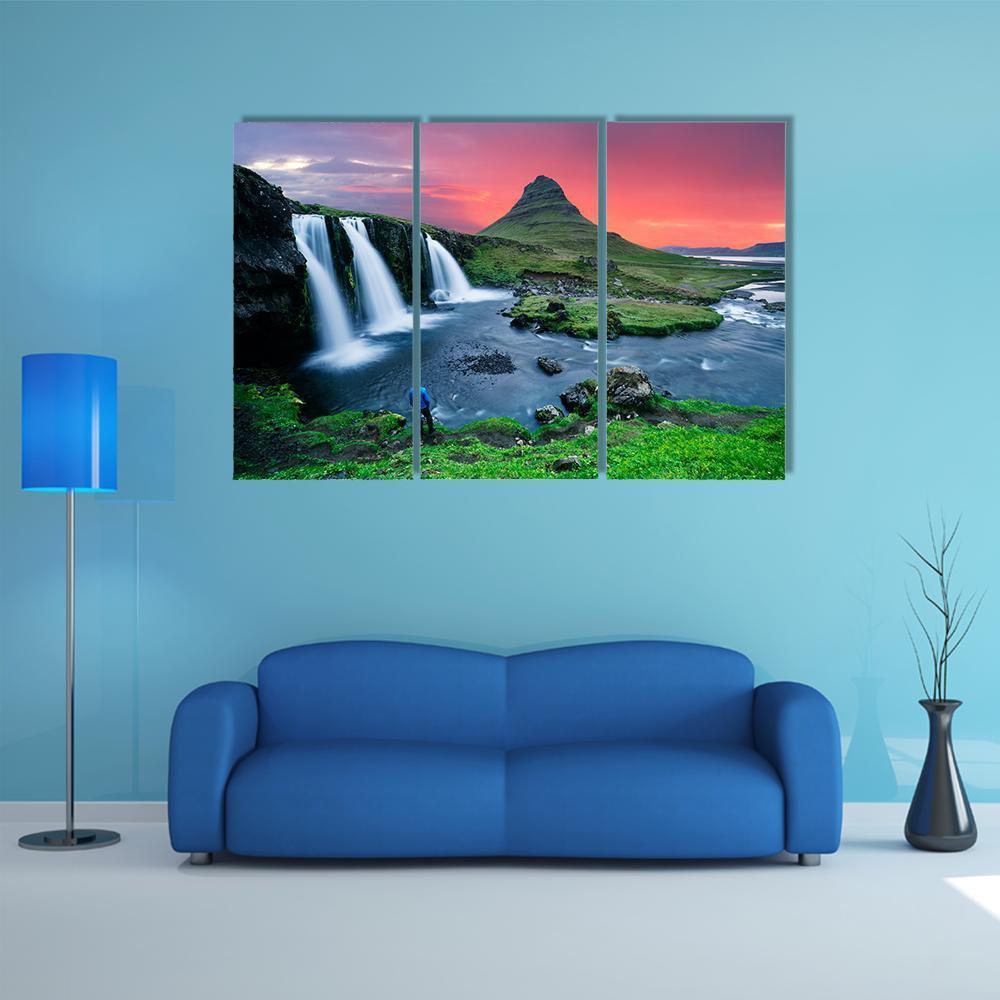 Great Kirkjufellsfoss Waterfall Canvas Wall Art-3 Horizontal-Gallery Wrap-37" x 24"-Tiaracle
