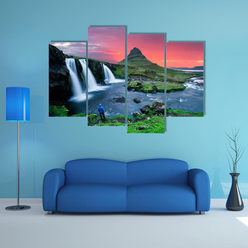 Great Kirkjufellsfoss Waterfall Canvas Wall Art-4 Pop-Gallery Wrap-50" x 32"-Tiaracle