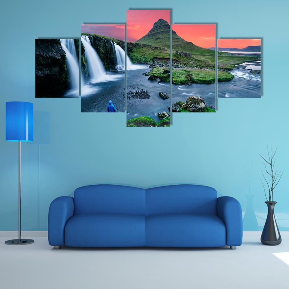 Great Kirkjufellsfoss Waterfall Canvas Wall Art-5 Star-Gallery Wrap-62" x 32"-Tiaracle