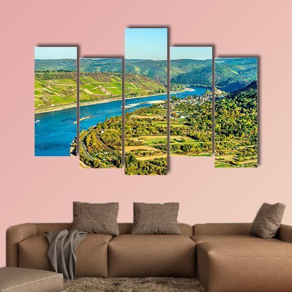 Rhine At Boppard Germany Canvas Wall Art-5 Pop-Gallery Wrap-47" x 32"-Tiaracle