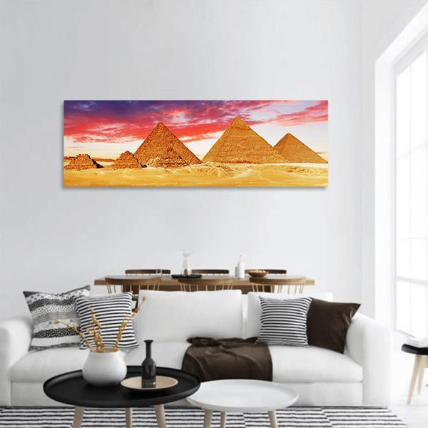 Egyptian Pyramids Panoramic Canvas Wall Art-3 Piece-25" x 08"-Tiaracle