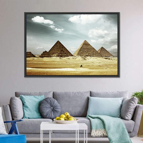 Great Pyramids In Giza Canvas Wall Art-3 Horizontal-Gallery Wrap-25" x 16"-Tiaracle