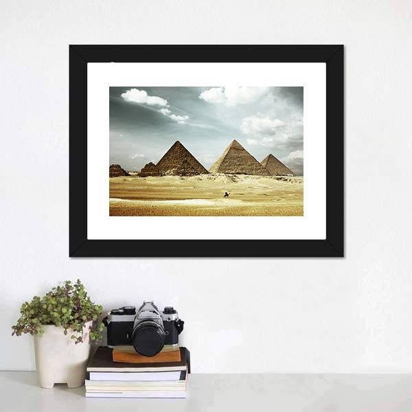 Great Pyramids In Giza Canvas Wall Art-1 Piece-Framed Print-20" x 16"-Tiaracle