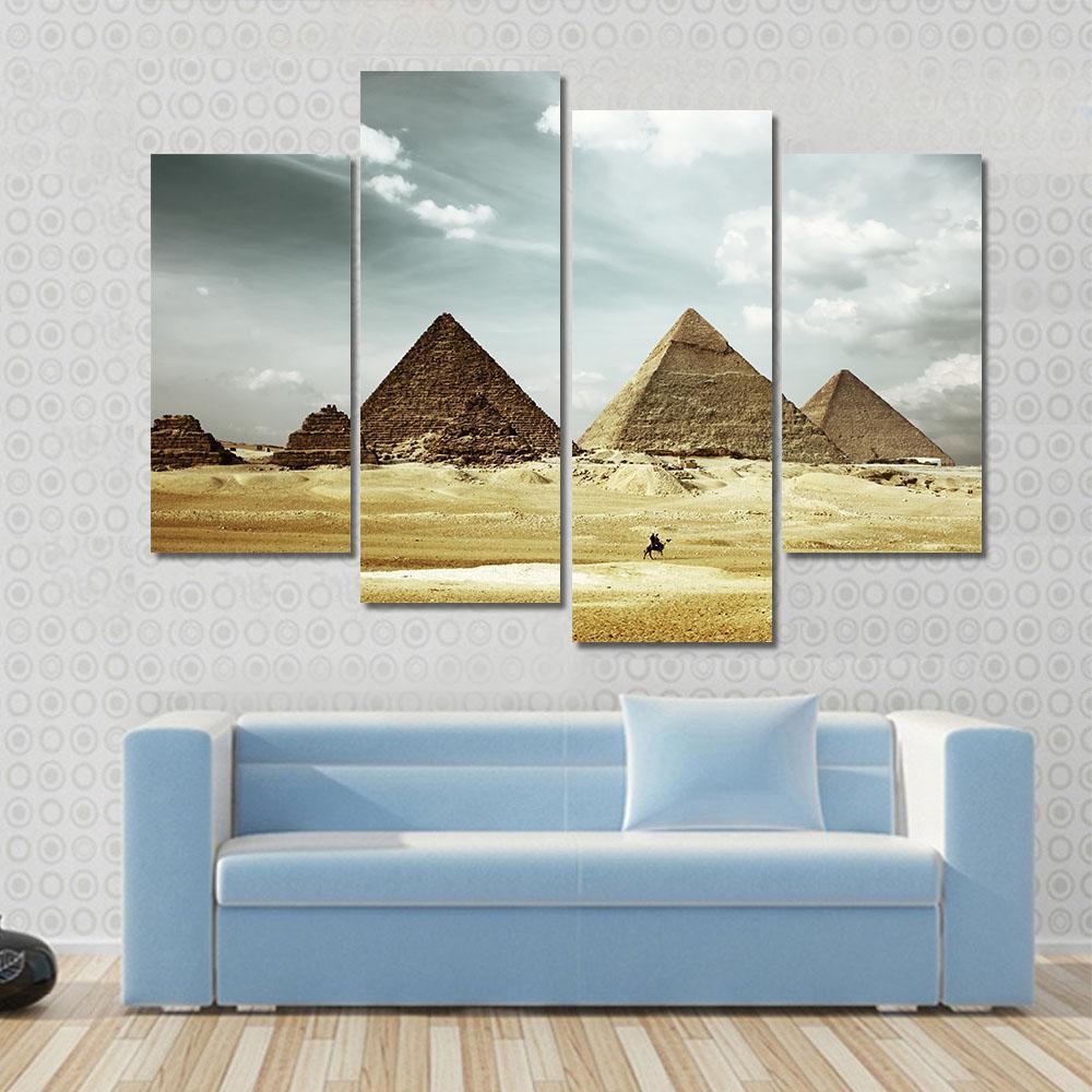 Great Pyramids In Giza Canvas Wall Art-4 Pop-Gallery Wrap-50" x 32"-Tiaracle