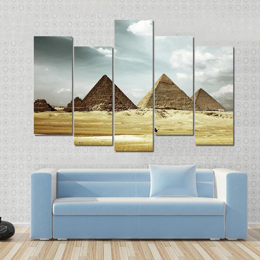 Great Pyramids In Giza Canvas Wall Art-5 Pop-Gallery Wrap-47" x 32"-Tiaracle