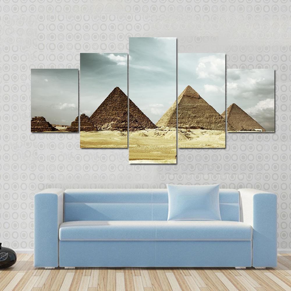 Great Pyramids In Giza Canvas Wall Art-5 Star-Gallery Wrap-62" x 32"-Tiaracle