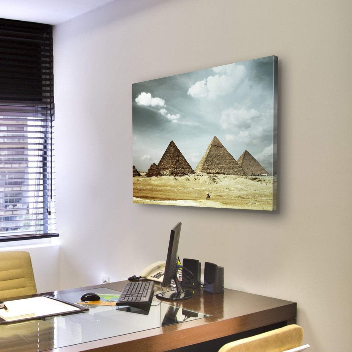 Great Pyramids In Giza Canvas Wall Art-3 Horizontal-Gallery Wrap-25" x 16"-Tiaracle