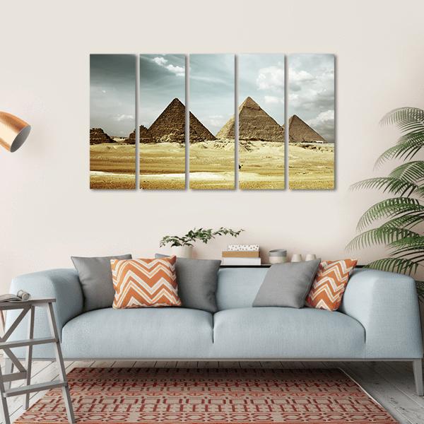 Great Pyramids In Giza Canvas Wall Art-5 Horizontal-Gallery Wrap-22" x 12"-Tiaracle