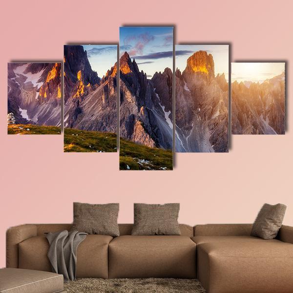Cadini Di Misurina Range Canvas Wall Art-5 Star-Gallery Wrap-62" x 32"-Tiaracle