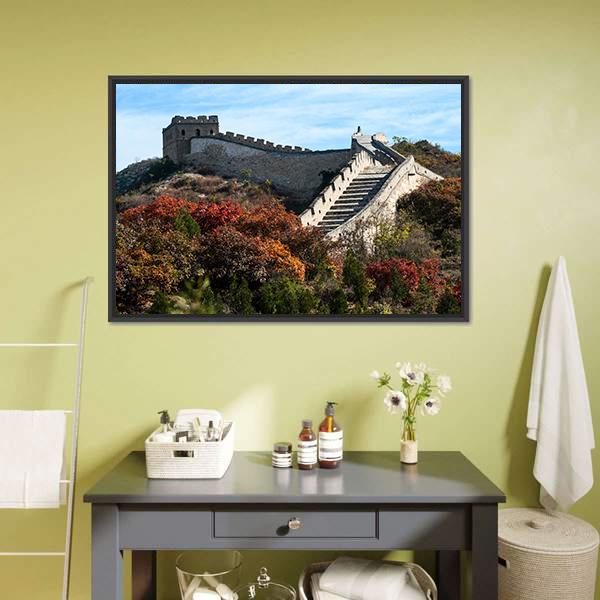 Great Wall In Autumn Canvas Wall Art-1 Piece-Floating Frame-24" x 16"-Tiaracle