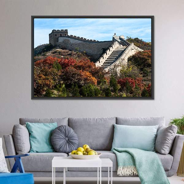 Great Wall In Autumn Canvas Wall Art-5 Horizontal-Gallery Wrap-22" x 12"-Tiaracle