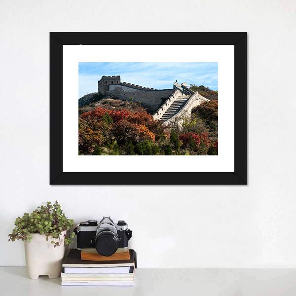 Great Wall In Autumn Canvas Wall Art-1 Piece-Framed Print-20" x 16"-Tiaracle
