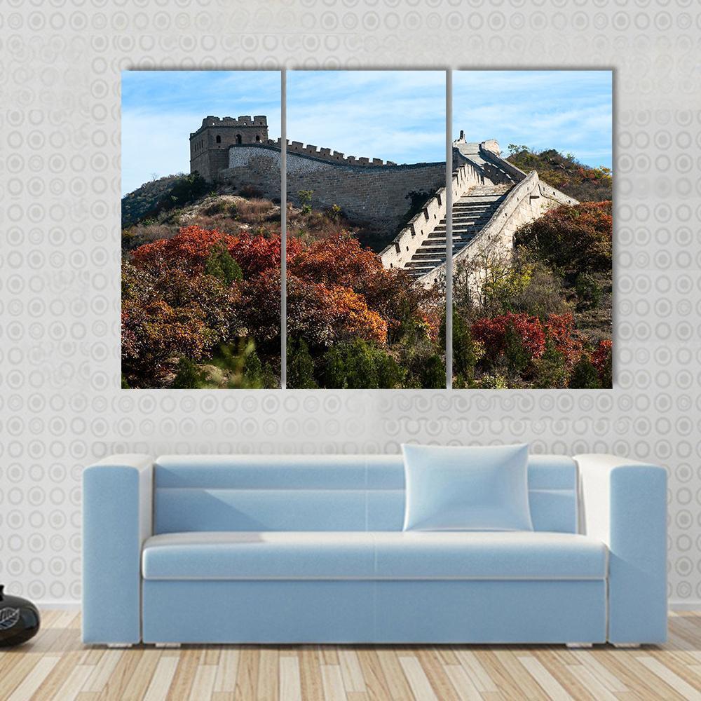 Great Wall In Autumn Canvas Wall Art-3 Horizontal-Gallery Wrap-37" x 24"-Tiaracle