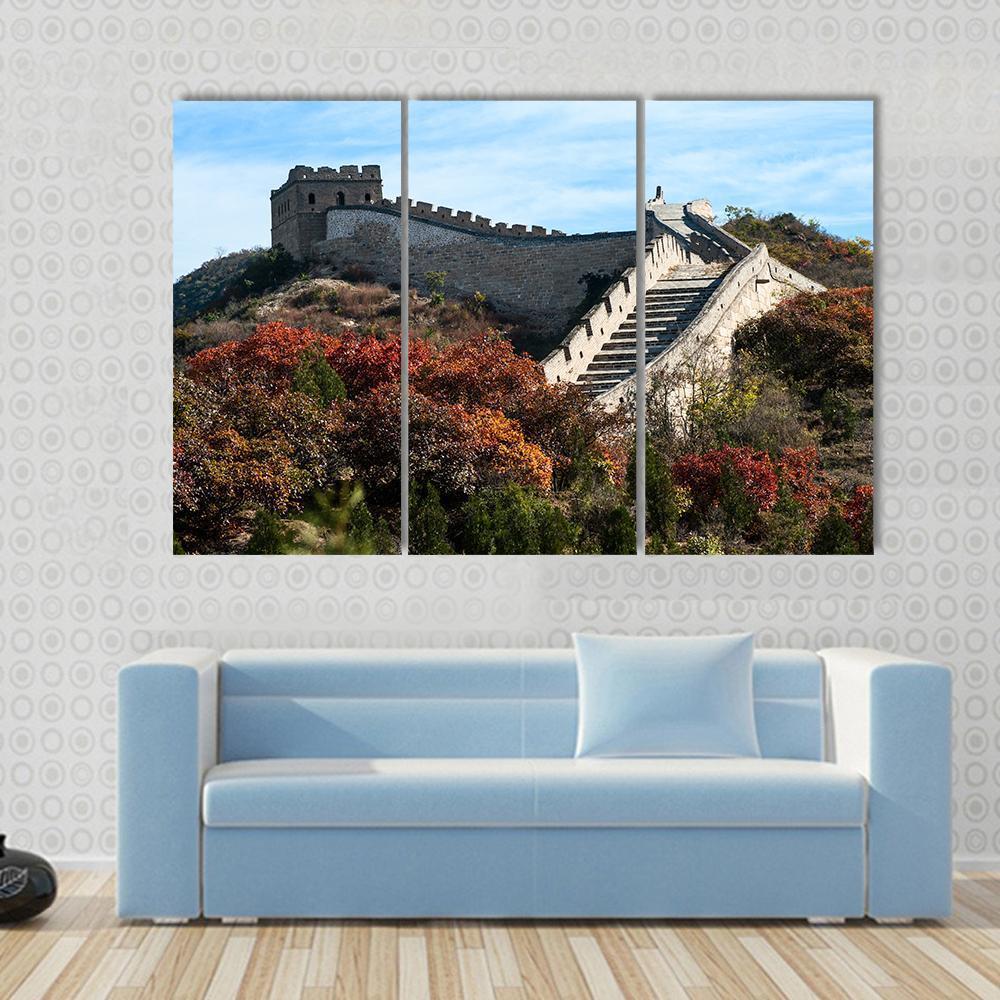 Great Wall In Autumn Canvas Wall Art-3 Horizontal-Gallery Wrap-25" x 16"-Tiaracle