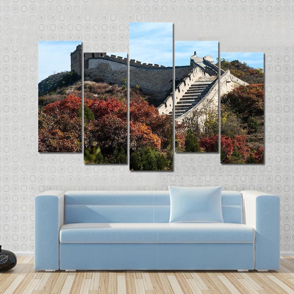 Great Wall In Autumn Canvas Wall Art-5 Pop-Gallery Wrap-47" x 32"-Tiaracle