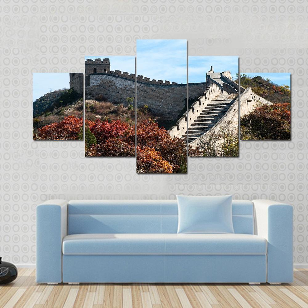 Great Wall In Autumn Canvas Wall Art-5 Star-Gallery Wrap-62" x 32"-Tiaracle