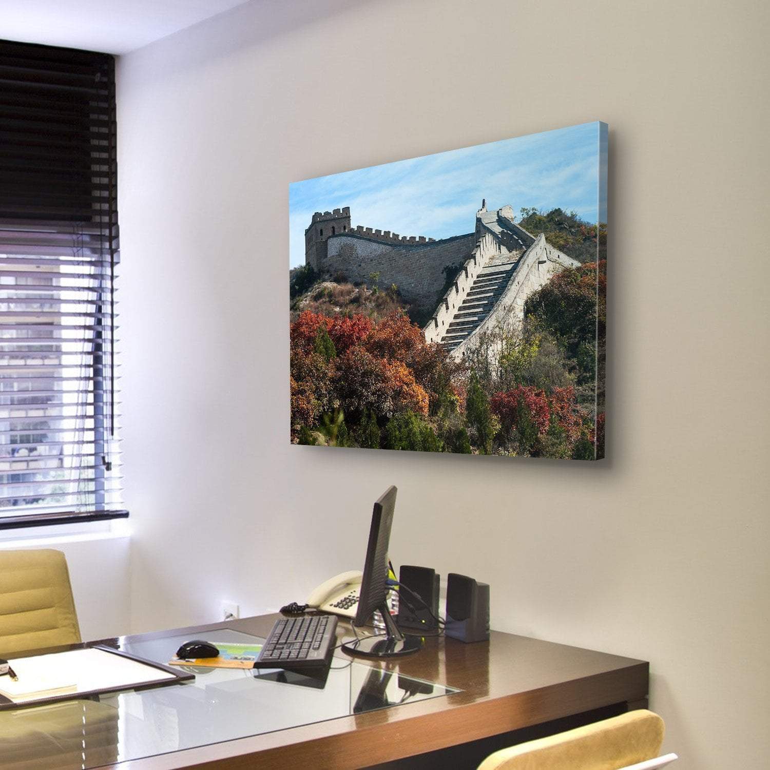 Great Wall In Autumn Canvas Wall Art-3 Horizontal-Gallery Wrap-25" x 16"-Tiaracle