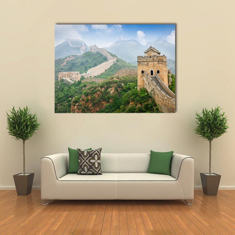 Great of China, Beijing Canvas Wall Art in beige, green and blue, single panel hung on a wall