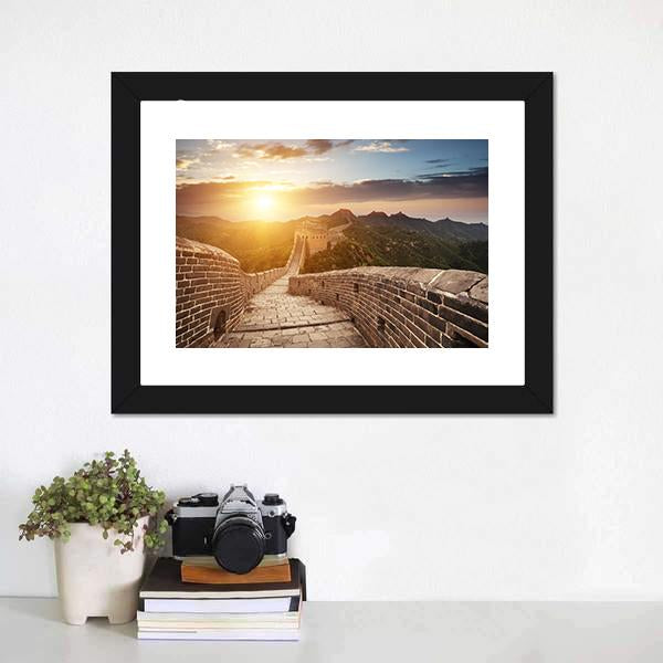 Great Wall Of China At Sunset Canvas Wall Art-1 Piece-Framed Print-20" x 16"-Tiaracle