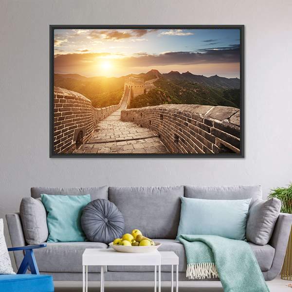 Great Wall Of China At Sunset Canvas Wall Art-5 Horizontal-Gallery Wrap-22" x 12"-Tiaracle