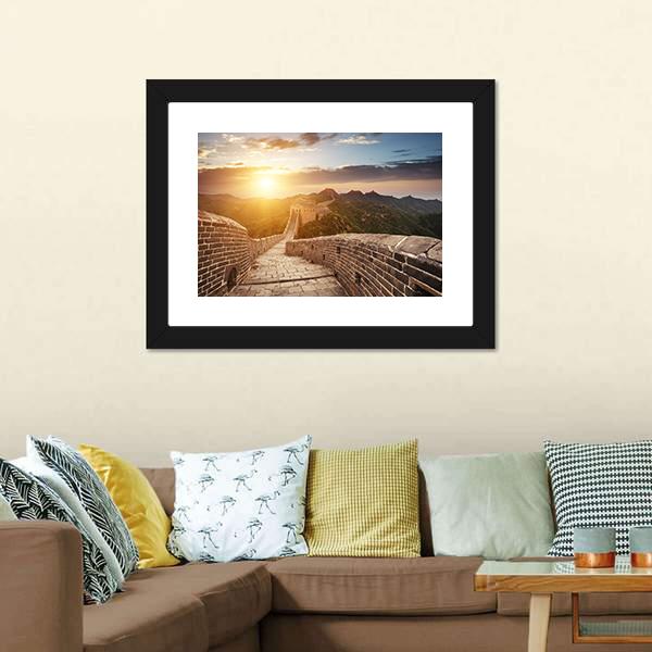 Great Wall Of China At Sunset Canvas Wall Art-5 Horizontal-Gallery Wrap-22" x 12"-Tiaracle