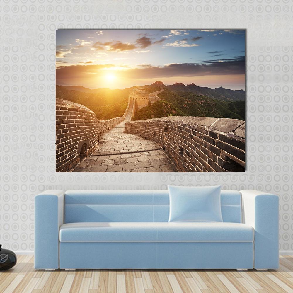 Great of China at Sunset Canvas Wall Art in brown, orange and yellow, single panel hung on a wall