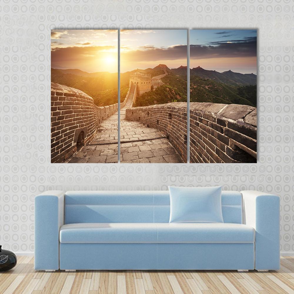 Great Wall Of China At Sunset Canvas Wall Art-3 Horizontal-Gallery Wrap-37" x 24"-Tiaracle