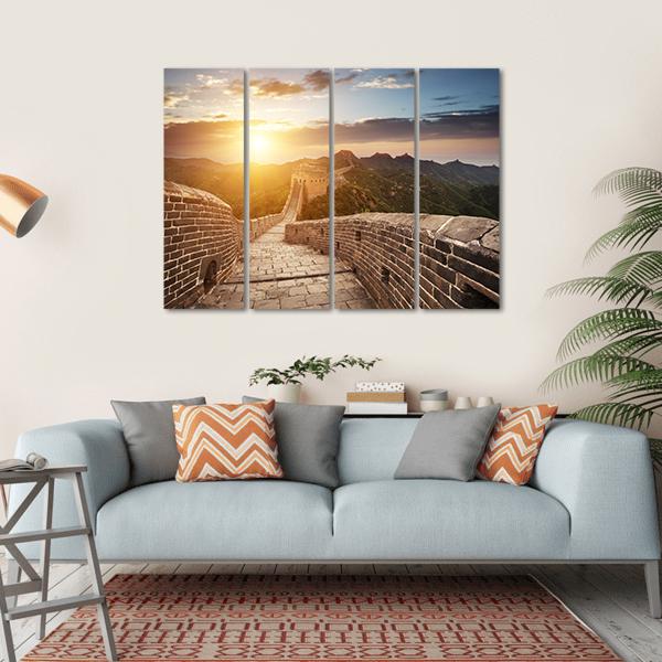 Great Wall Of China At Sunset Canvas Wall Art-4 Horizontal-Gallery Wrap-34" x 24"-Tiaracle