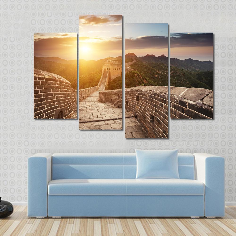 Great Wall Of China At Sunset Canvas Wall Art-4 Pop-Gallery Wrap-50" x 32"-Tiaracle