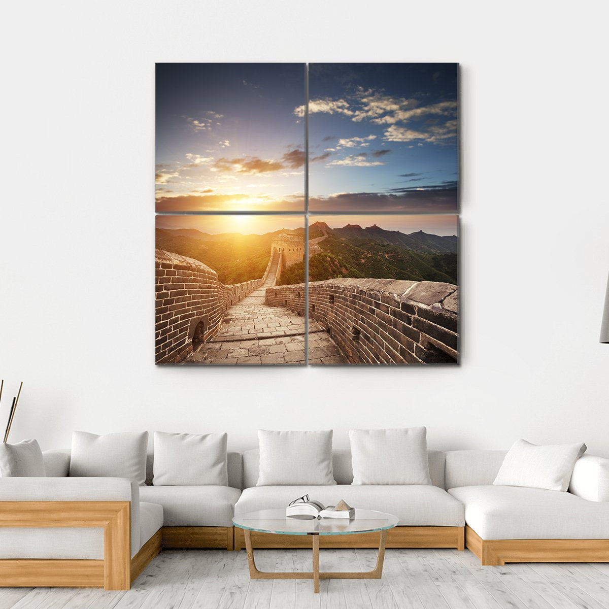 Great Wall Of China At Sunset Canvas Wall Art-4 Square-Gallery Wrap-17" x 17"-Tiaracle